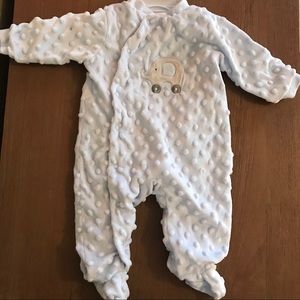 Minky Dot Soft Blue Elephant Footed Sleeper